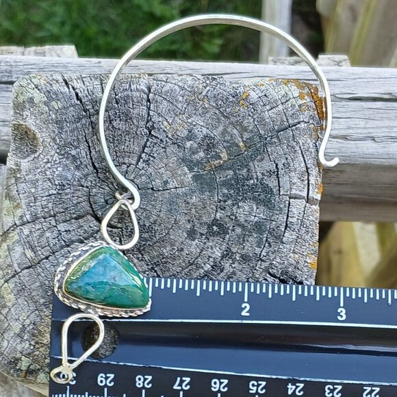 Vintage Sterling Silver & Chrysocolla Stone Hook Clasp Reygo 925 Mexico Bangle - Picture 13 of 13